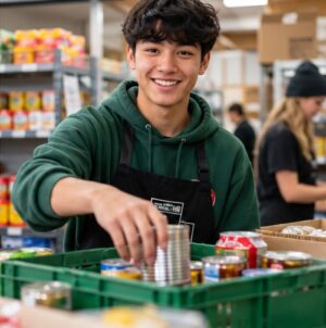 Youth volunteering at a food bank